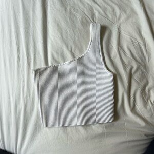 Aritzia babaton White Ribbed One-Shoulder Top